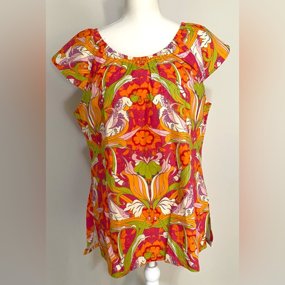 Haley & the Hound Womens XL Orange Floral Top Boho Summer Coastal Preppy Cottage - Picture 14 of 14